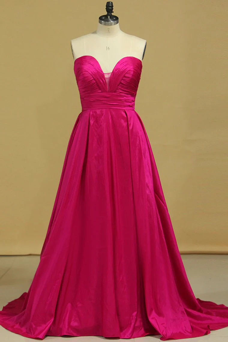 A Line Party Dresses Sweetheart Fuchsia Sweep/Brush Taffeta Zipper Back